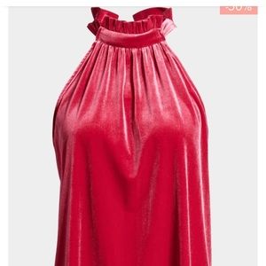 Gibson velvet sleeveless top ruffled mock-neck